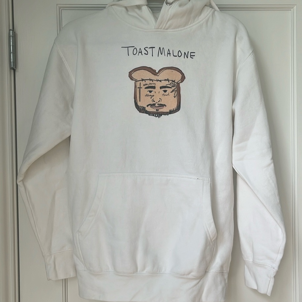 Men’s medium white hoodie with custom Toast Malone